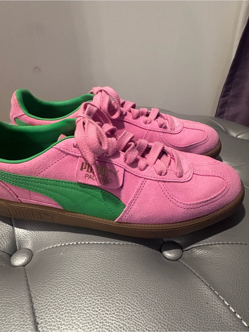 Puma Pink & Green ‘Palermo’ Suede Sneakers - Picture 3 of 8
